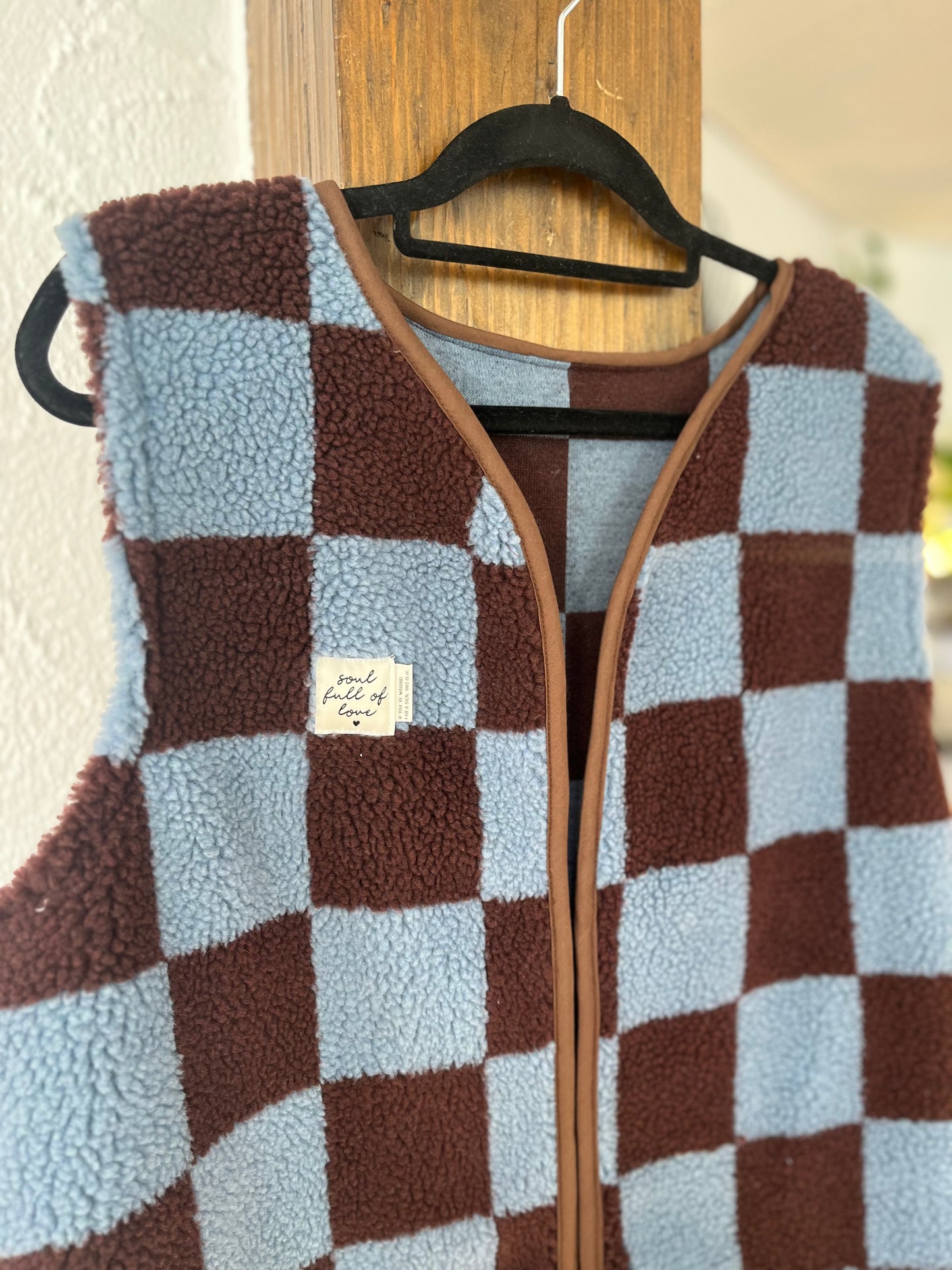 Oversize Weste Größe M braun/blau Karo