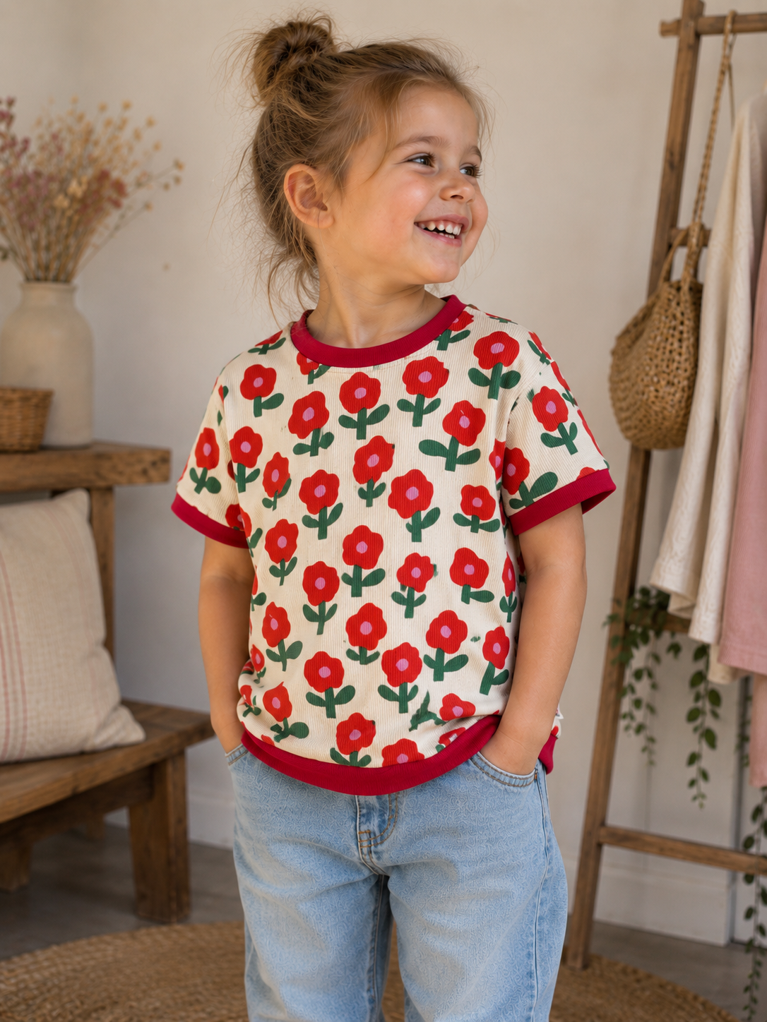 Tshirt 110/116 rote Blumen