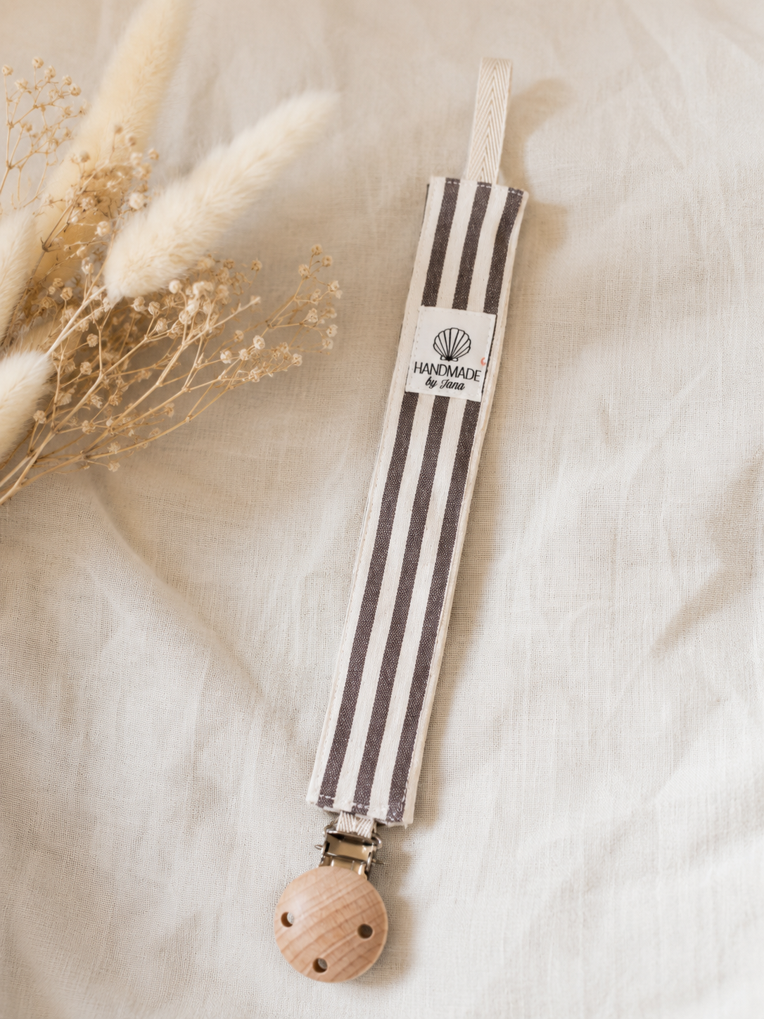 Schnullerkette / Schnullerkettenband beige-Streifen