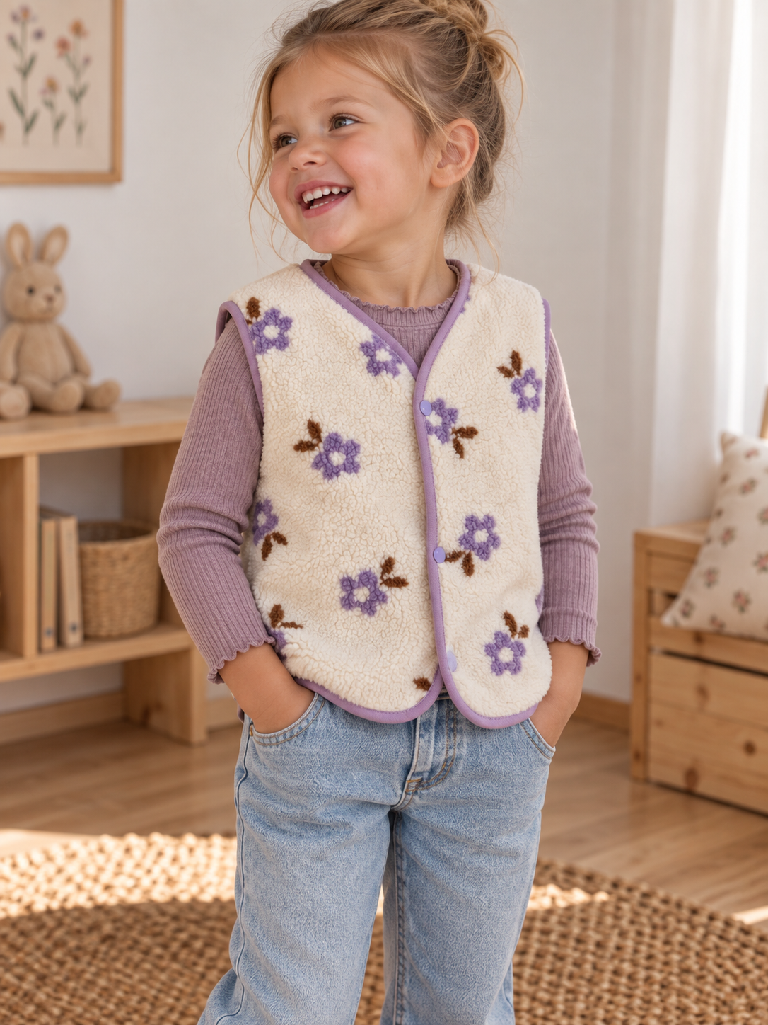Teddyweste 98/104 Blumen