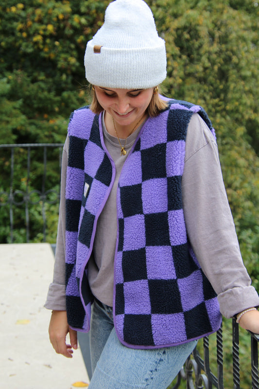 Oversize Weste Größe L Lila/Karo