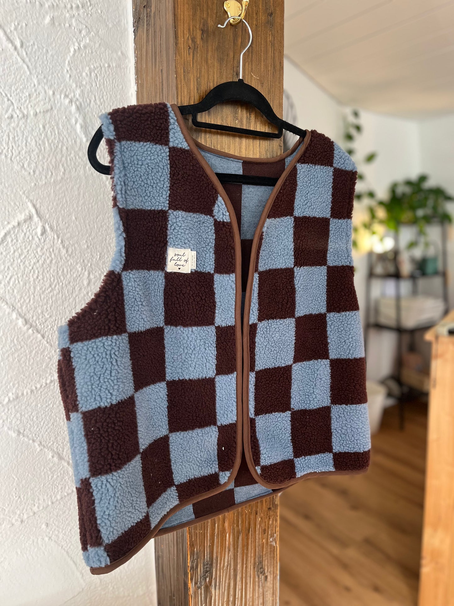 Oversize Weste Größe M braun/blau Karo