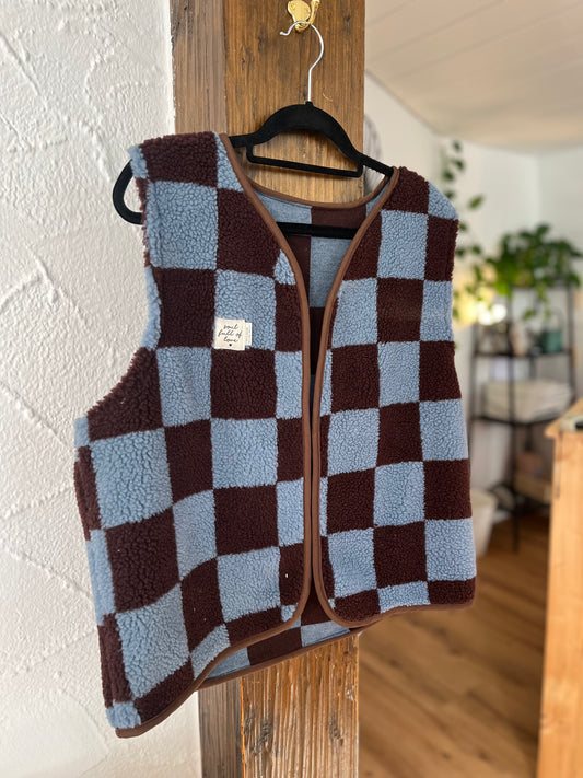 Oversize Weste Größe M braun/blau Karo