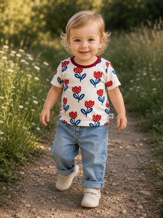 Tshirt 98/104 Blumen rot