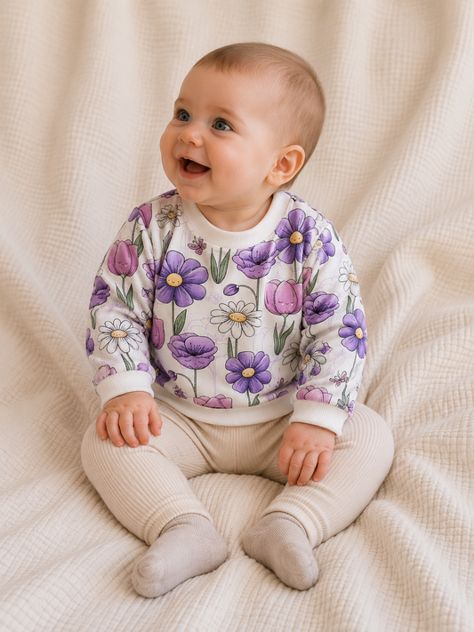 Sweatshirt 68/74 lila Blumen