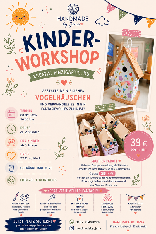 Workshop „Mein kleines Vogelhaus“ 08.09.26 / 14-16Uhr