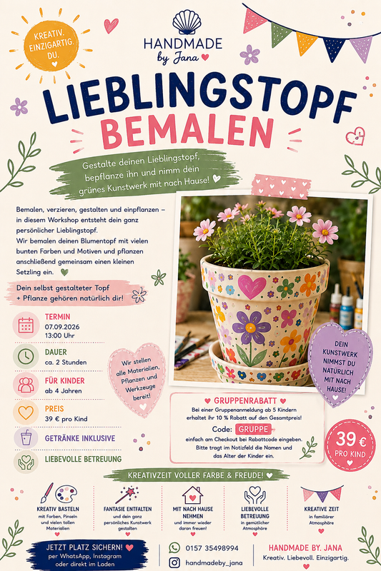 Workshop „Mein kleiner Lieblingspflanztopf“ 07.09.26 / ca 13-14:30Uhr