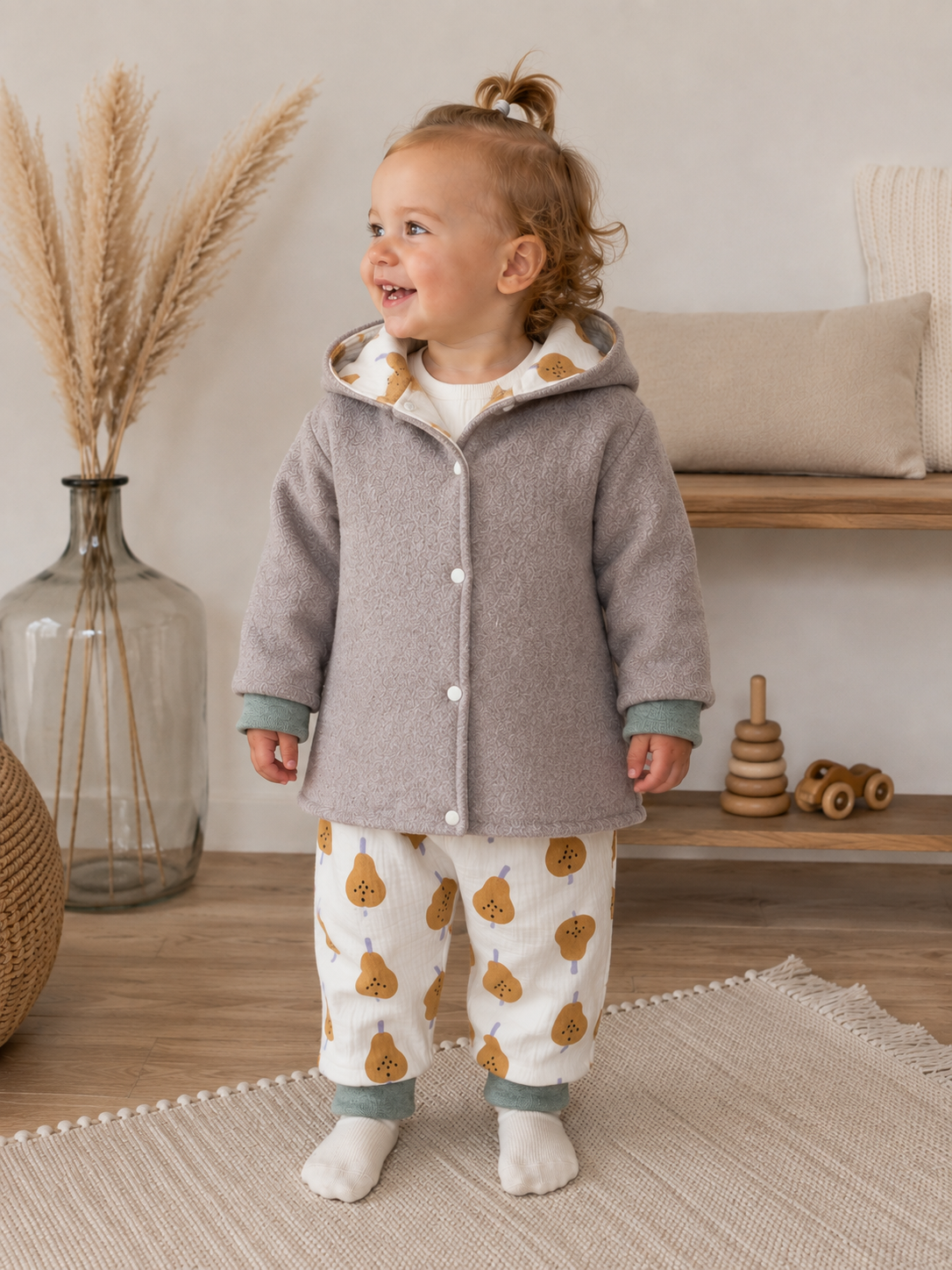 Walkjacke 98/104 Birnen / Beige