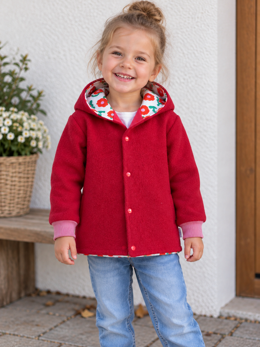 Walkjacke 98/104 rot Blumen