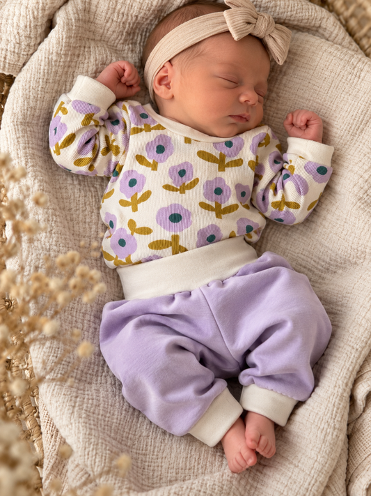 Newbornset 56/62 Blumen lila