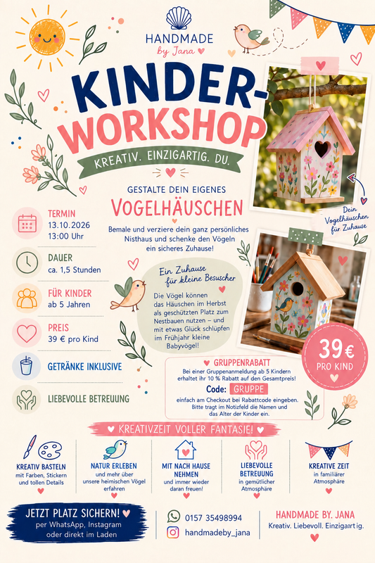 Workshop „Mein kleines Vogelhaus“ 13.10.26 / 13-14:30Uhr